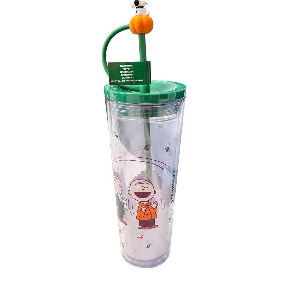 Starbucks Peanuts Snoopy Pumpkin Topper Fall Venti Cold Cup Tumbler 24oz NEW